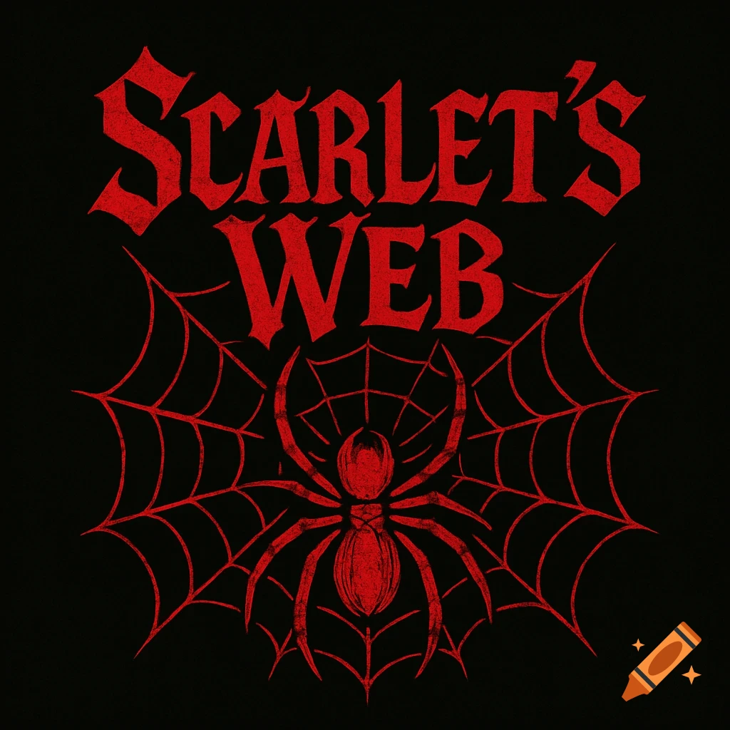Red text 'SCARLET'S WEB' above a red spider on a black background.