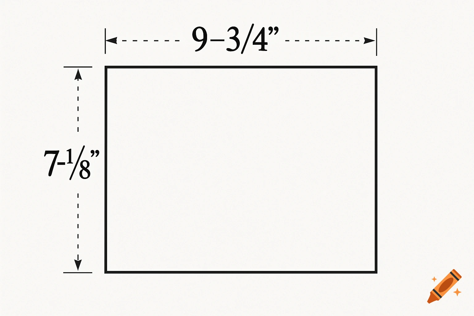 A black outline of a rectangle with its dimensions labeled: 9-3/4 inches wide and 7-1/8 inches high.
