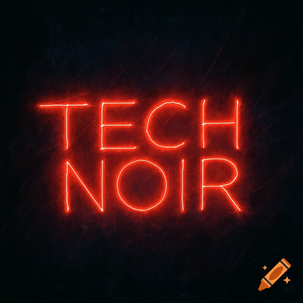 Red neon glow text spelling 'TECH NOIR' on a dark, textured background.