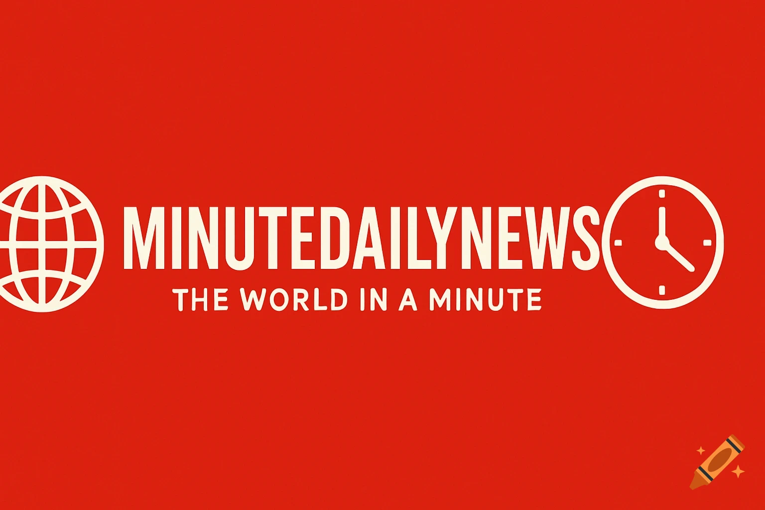 A red banner with white text "MINUTEDAILYNEWS" and "THE WORLD IN A MINUTE", flanked by a globe icon on the left and a clock icon on the right.