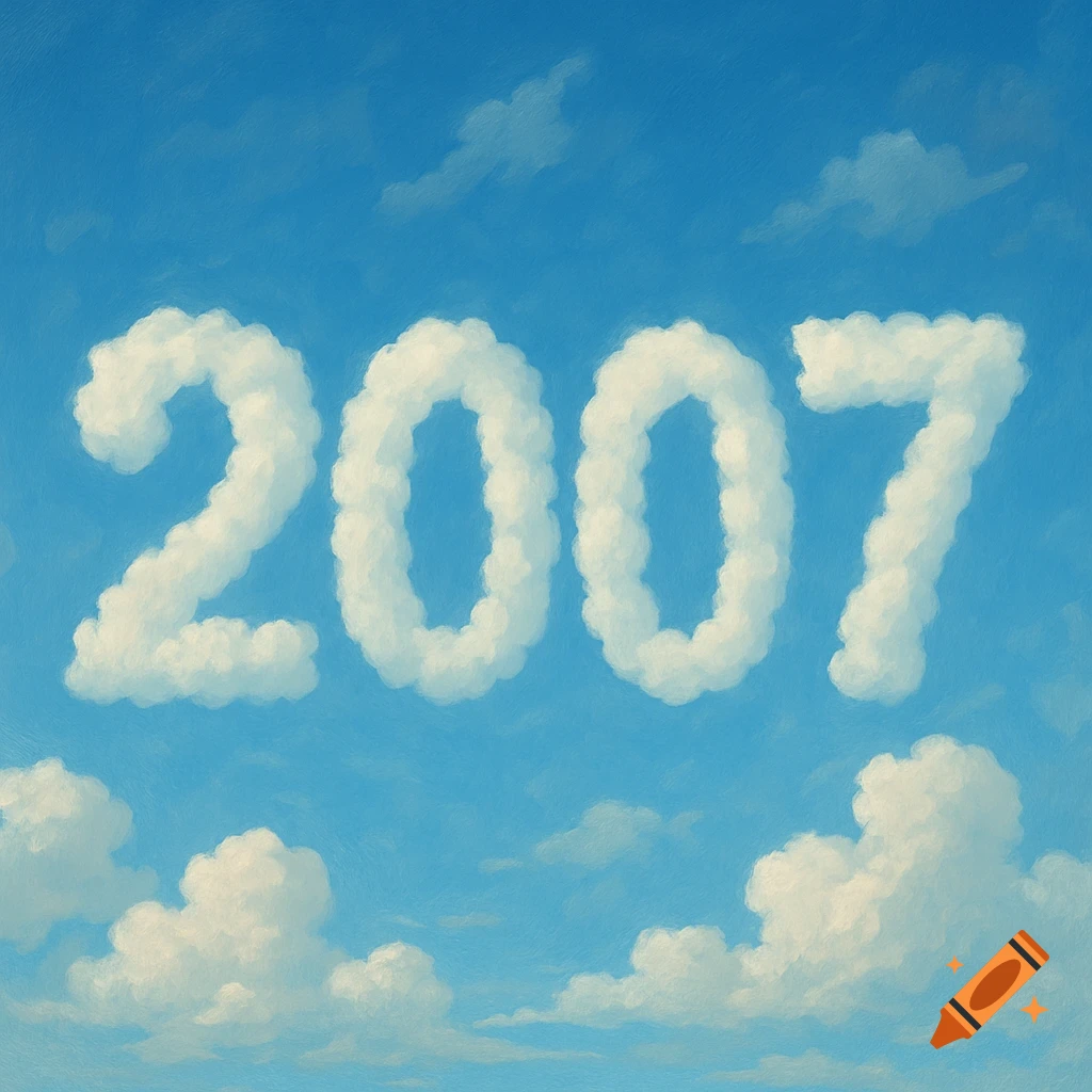A painting of the year 2007 formed by white clouds in a blue sky.