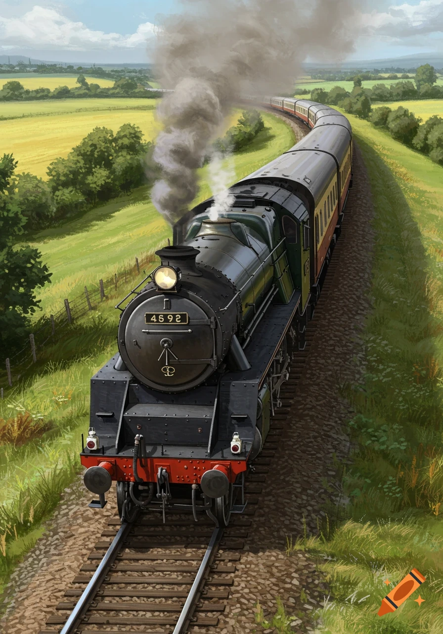 Stain Train An illustrated black steam train emitting smoke, traveling through a ...