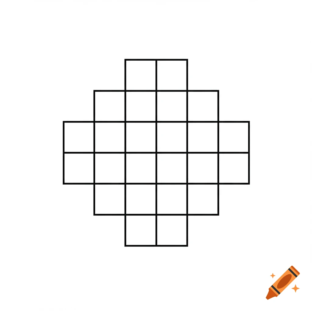 A black outline drawing of a plus shape divided into squares on a white background.
