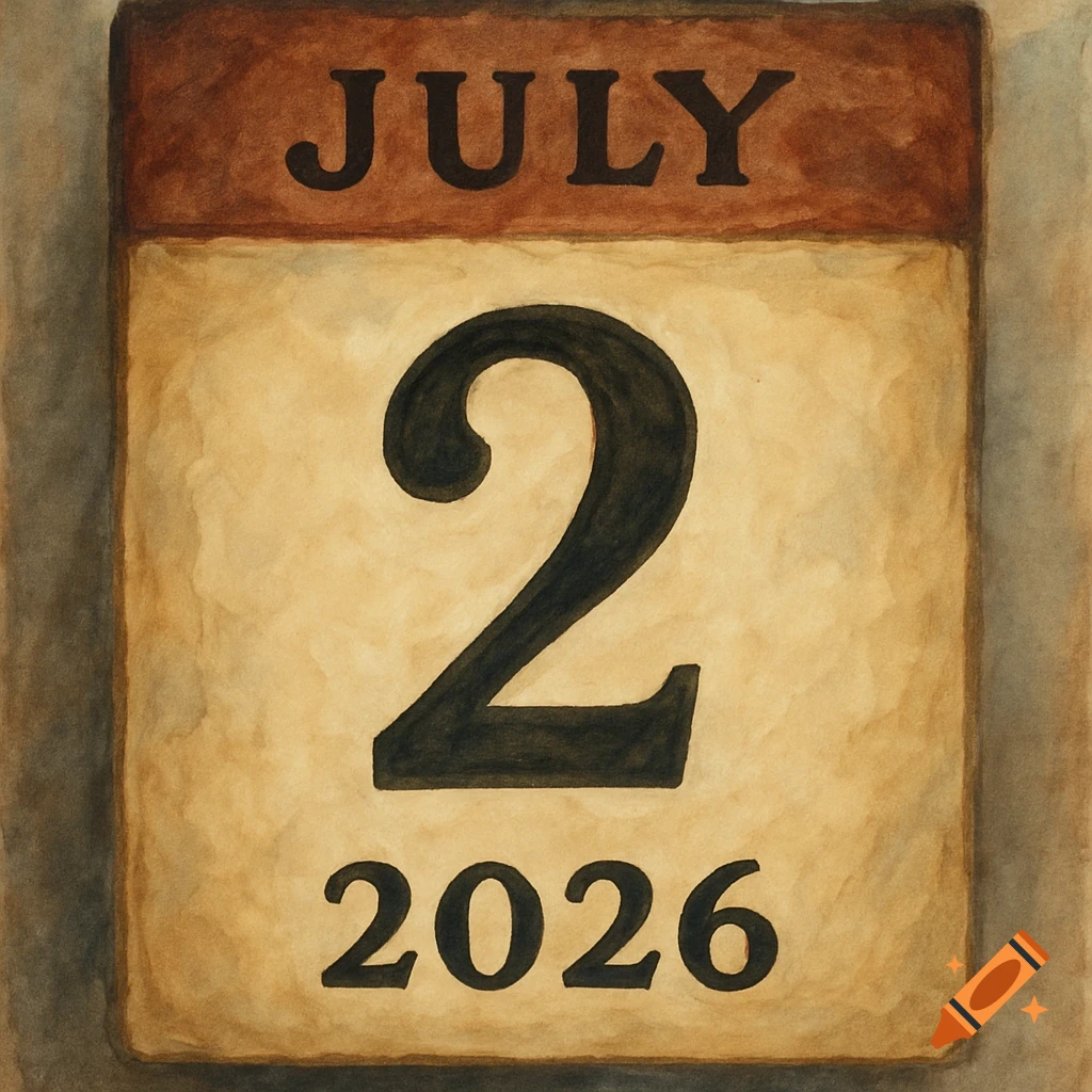 A watercolor-style calendar page displaying 'JULY 2 2026'.