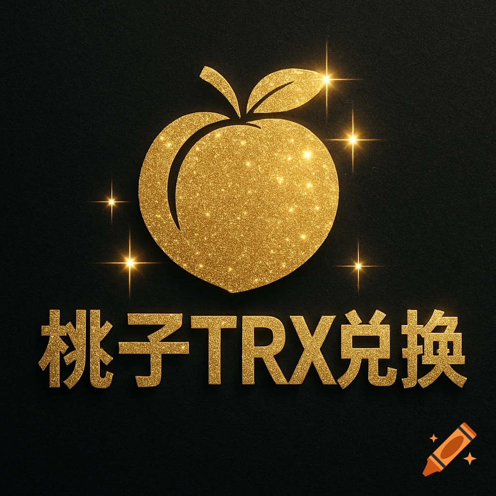 Golden glitter peach icon with glowing stars and text '桃子TRX兑换' on a black background.