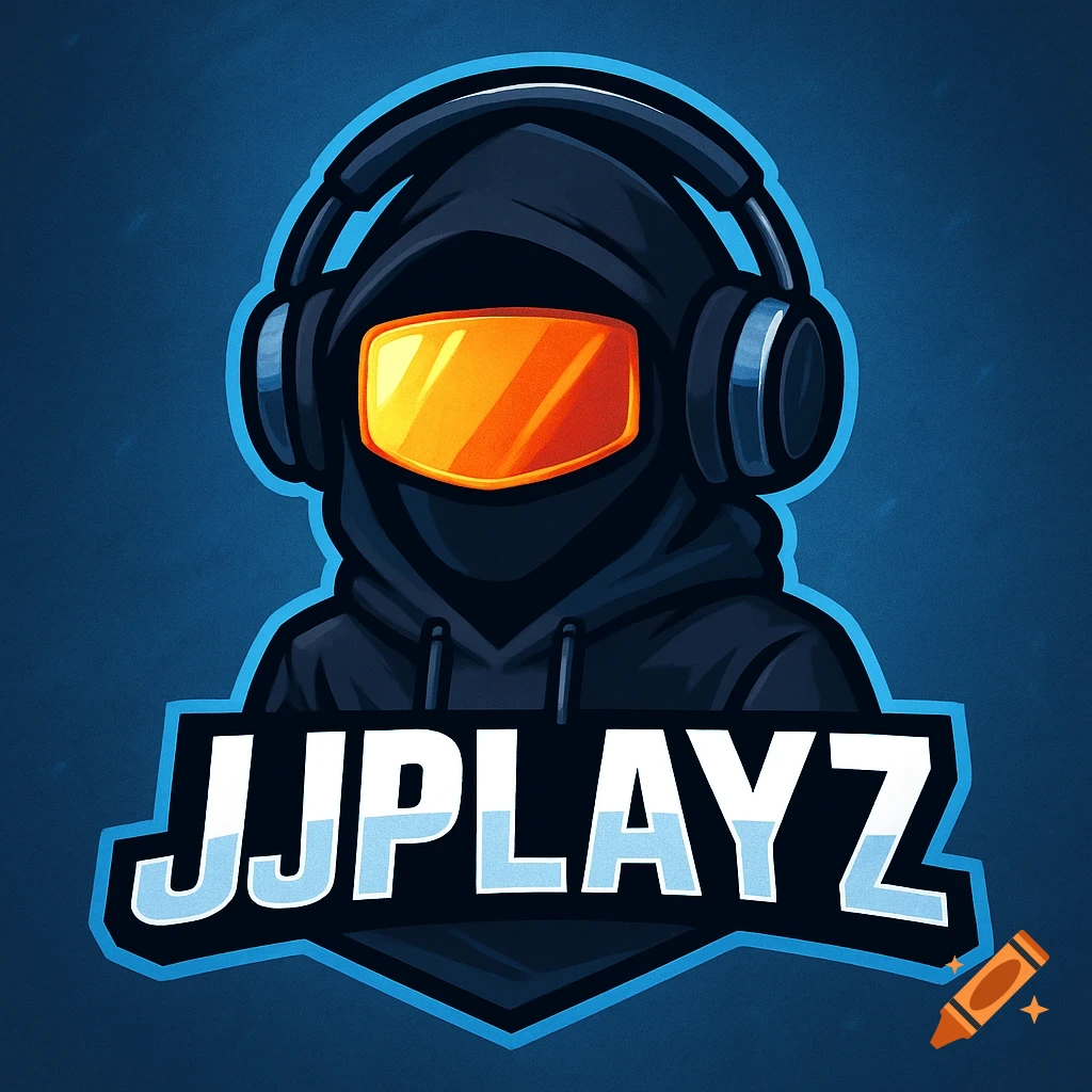 A stylized esports logo of a hooded figure with an orange visor and headphones, with 'JJPLAYZ' text below.