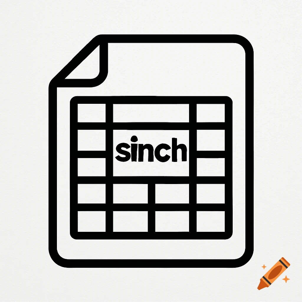 A black and white icon of a spreadsheet with the word "sinch" prominently displayed in one of the cells.