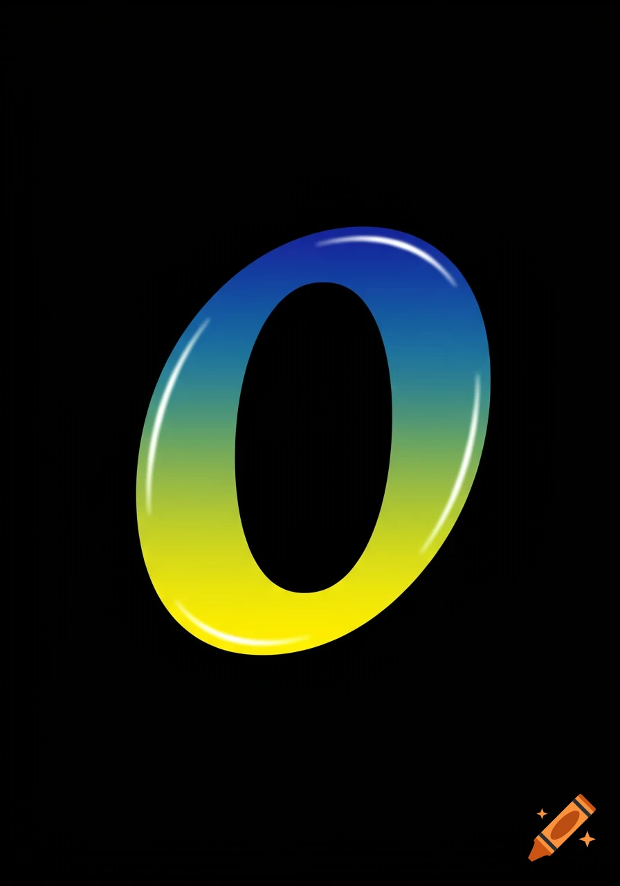 A blue and yellow gradient letter 'O' with a glossy finish on a black background.