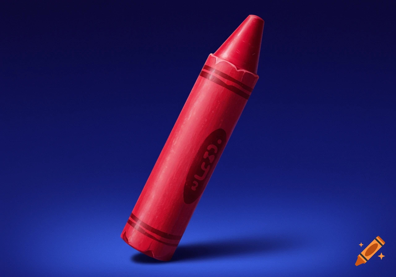 A single red crayon stands upright against a dark blue background.