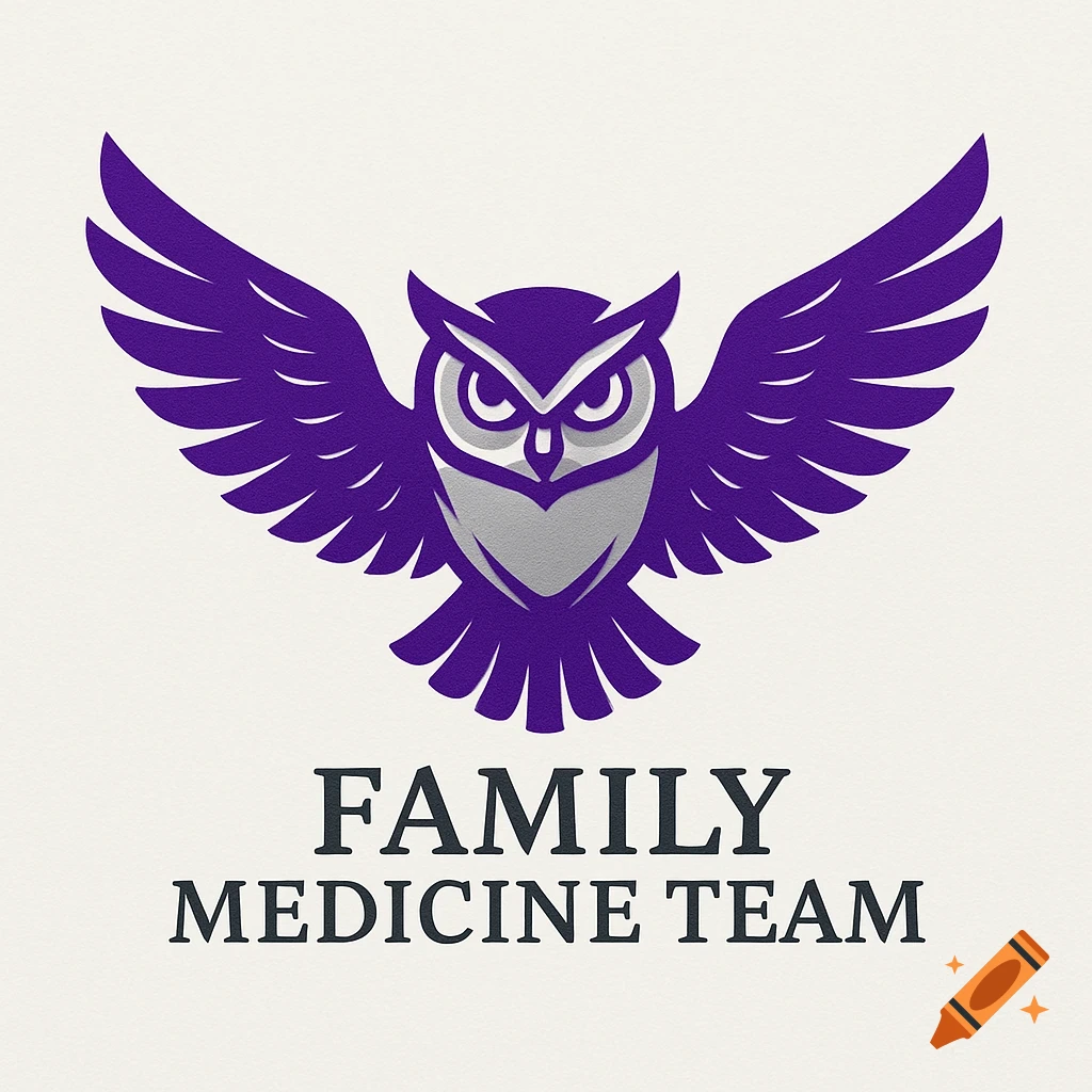 Purple and silver owl logo with spread wings above the text 'FAMILY MEDICINE TEAM'.