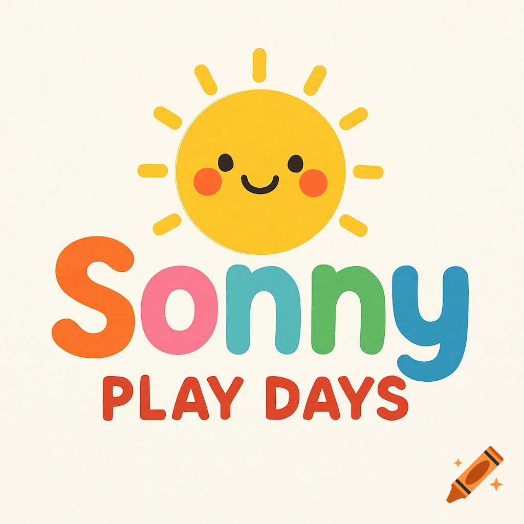 Cute cartoon logo with a smiling sun above colorful text that reads Sonny PLAY DAYS.