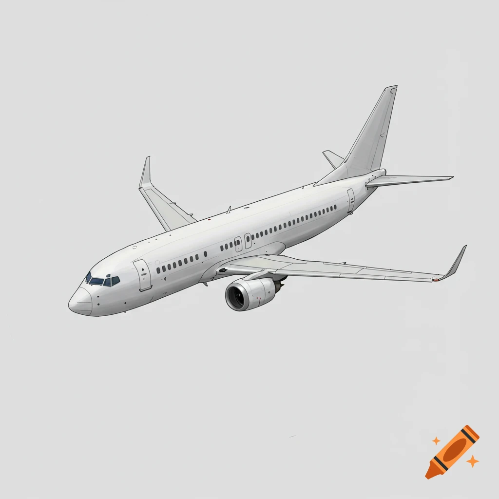 A white commercial airplane, Boeing 737, illustrated against a plain light gray background.