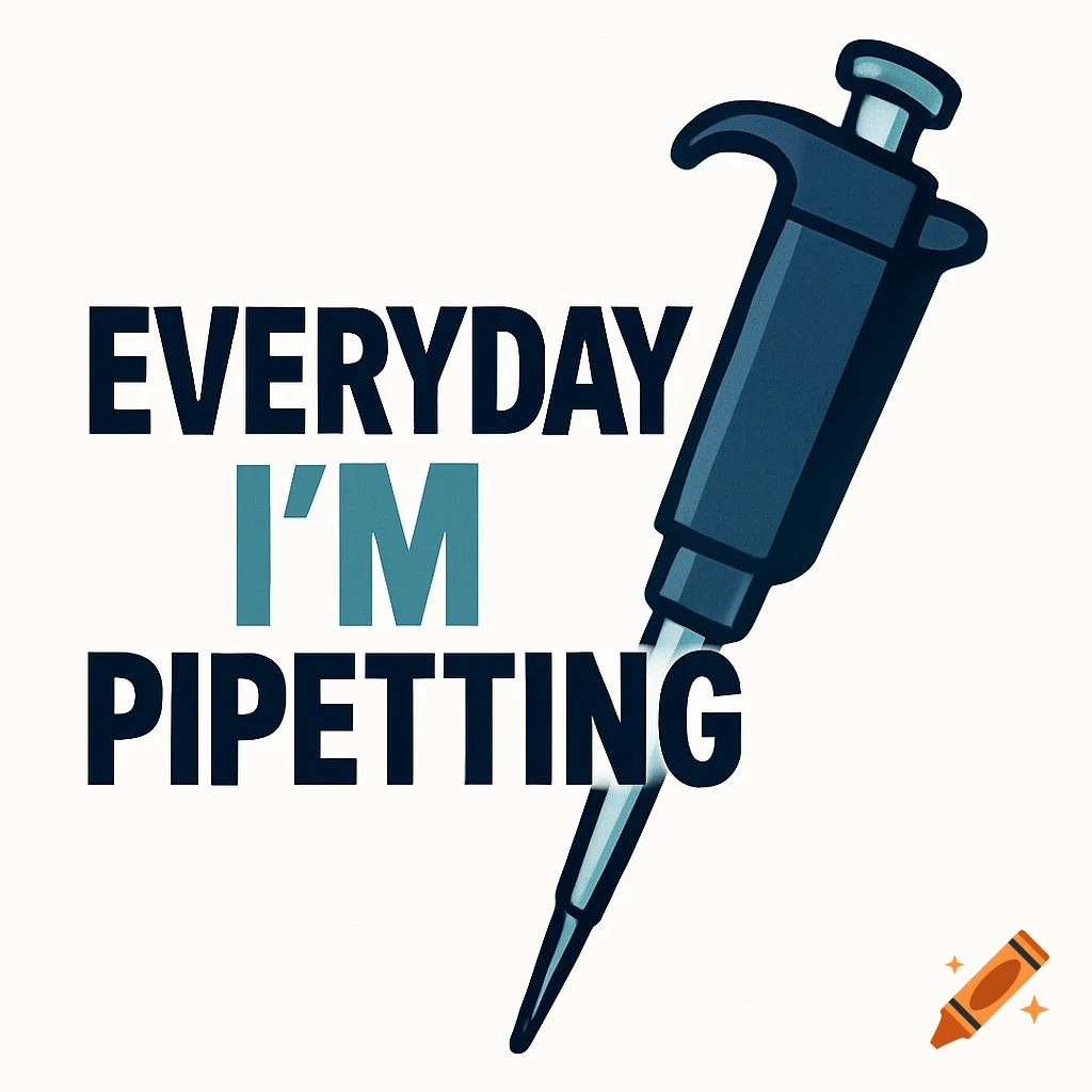 A blue pipettor with the text 'Everyday I'm Pipetting' in a vector art style.