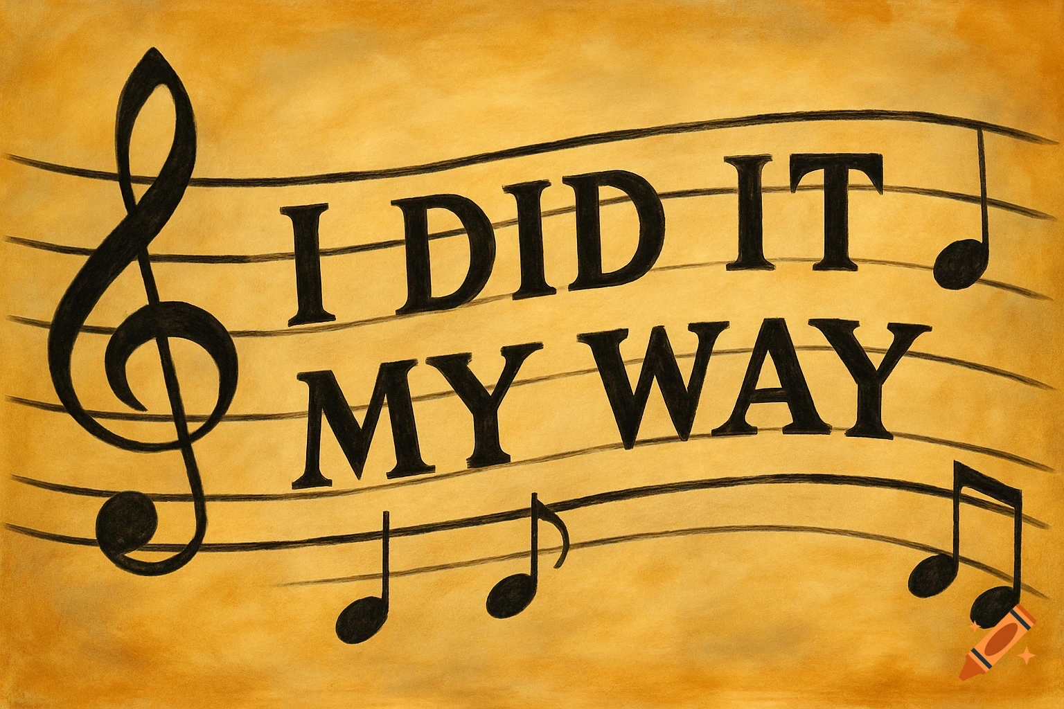 A treble clef and musical notes on a staff, with the words "I DID IT MY WAY" in black text on a textured, yellowed parchment background.