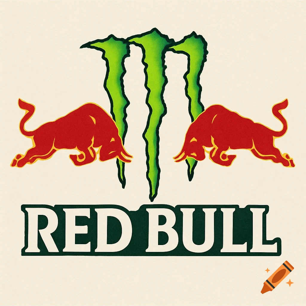 A stylized logo combining the green claw mark of Monster Energy with two red bulls and the "RED BULL" text.