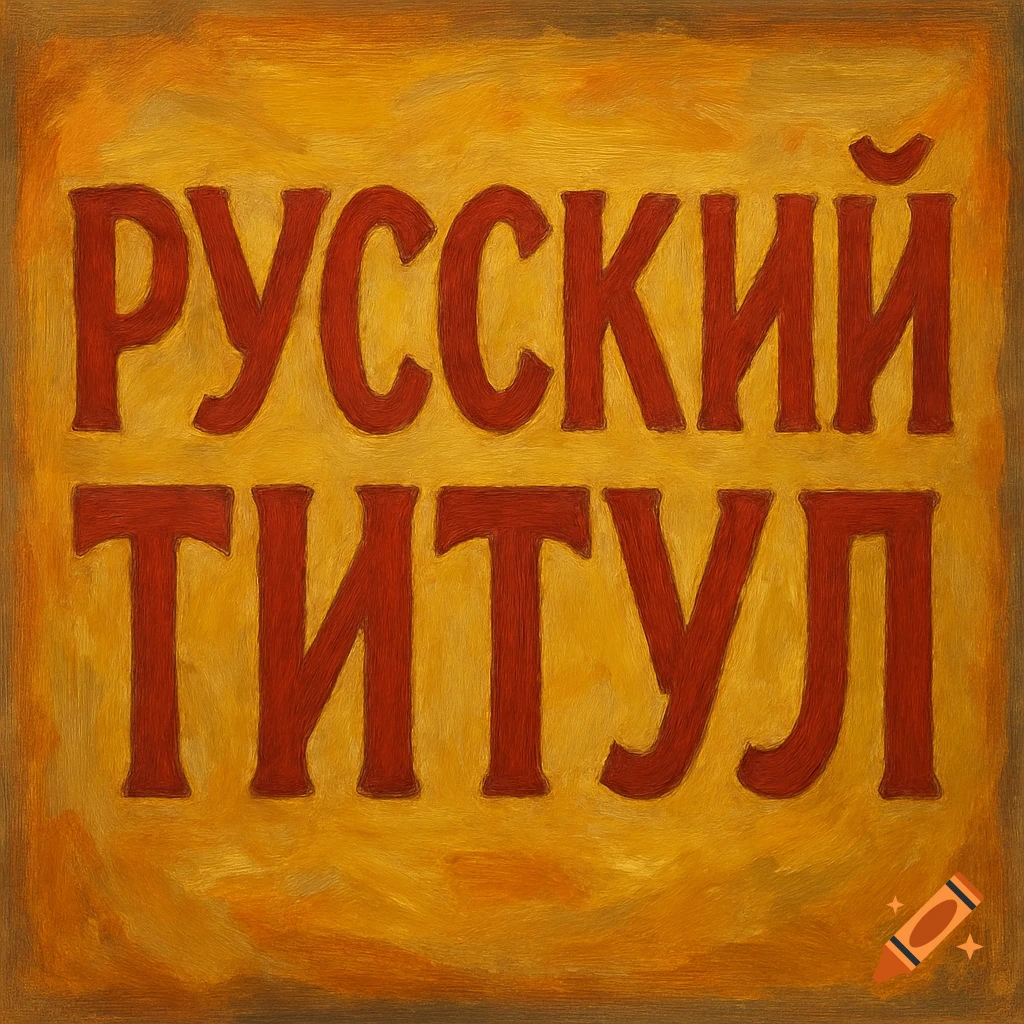 Red Russian text "РУССКИЙ ТИТУЛ" on a yellow textured background in a painted style.