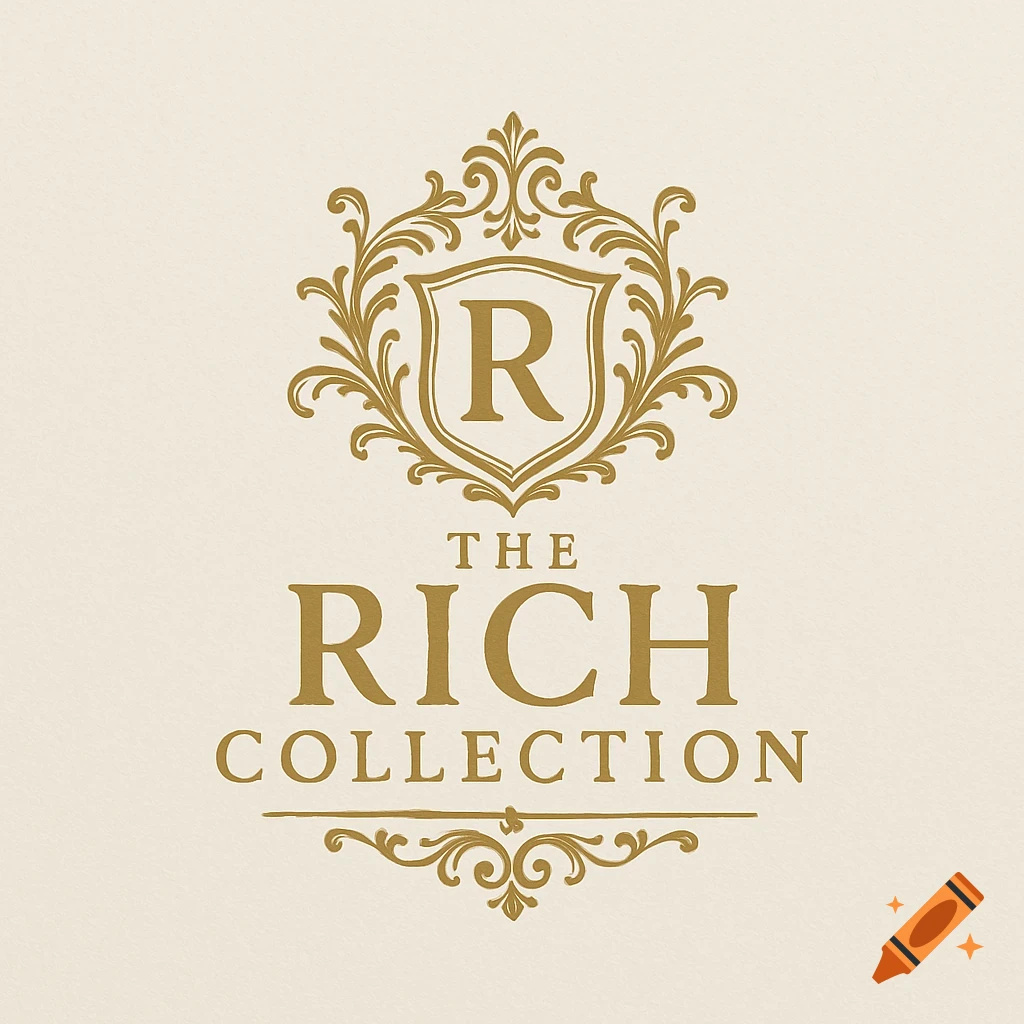 A fancy gold and cream logo with an 'R' monogram in a shield, above the words 'THE RICH COLLECTION'.