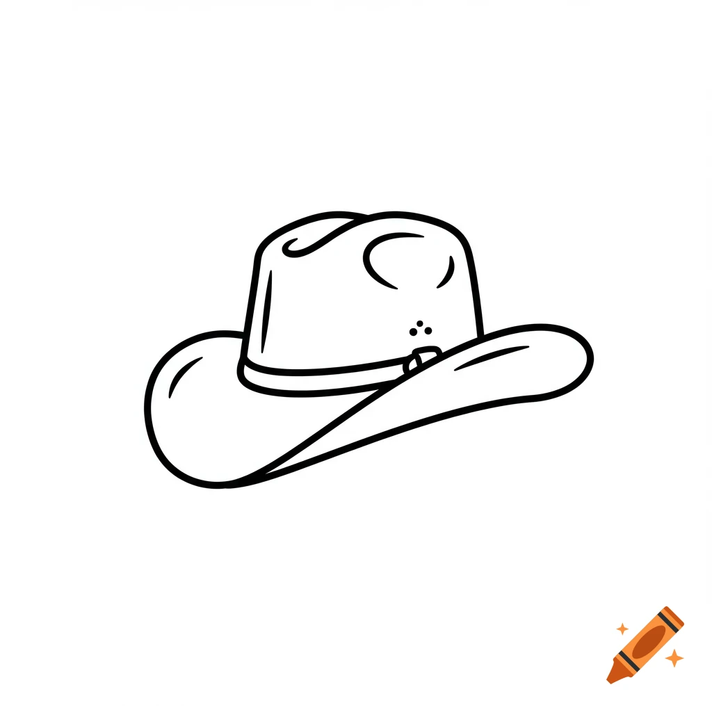 A simple black line art drawing of a cowboy hat on a white background.