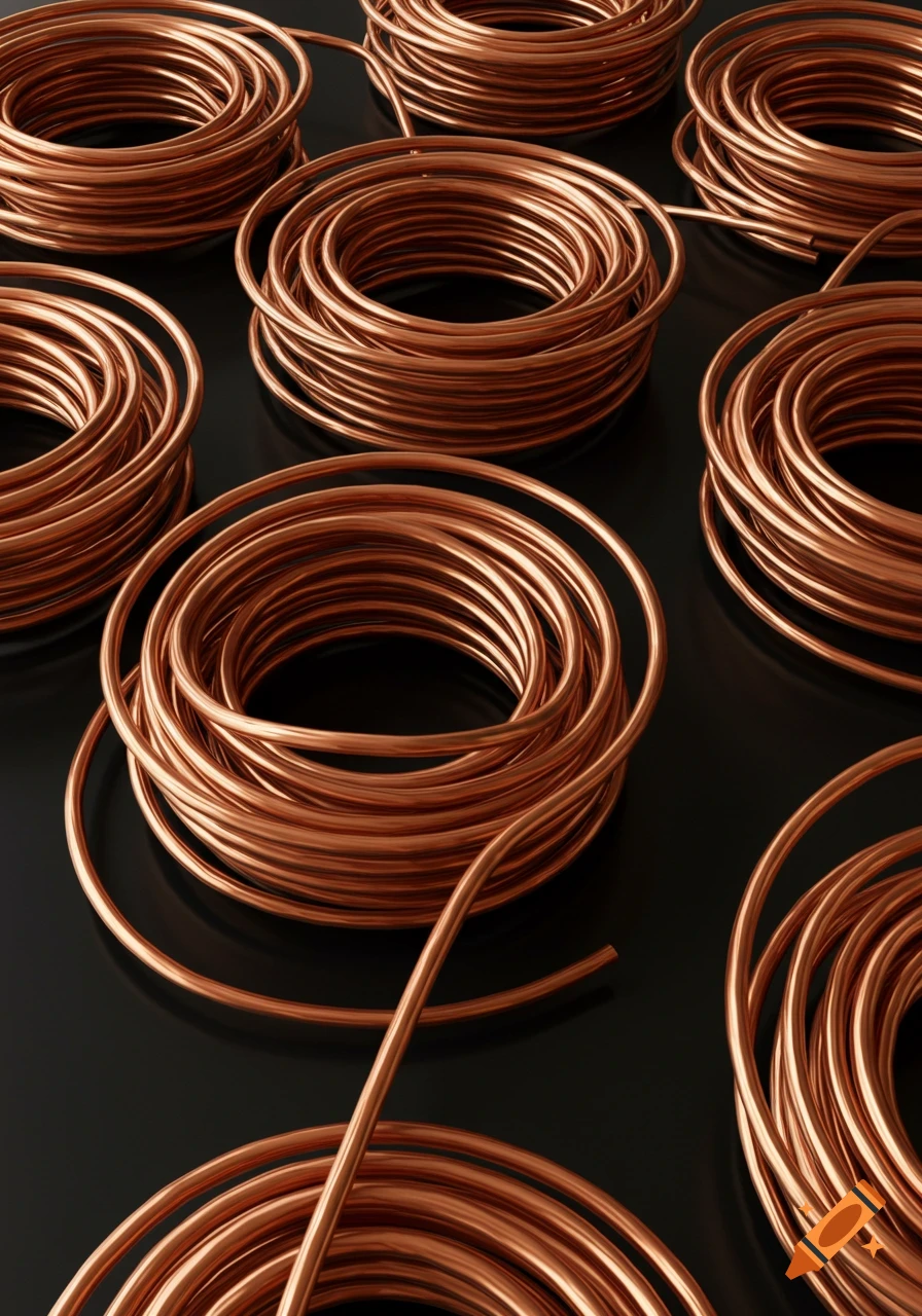 Multiple coils of shining copper wire on a black background.