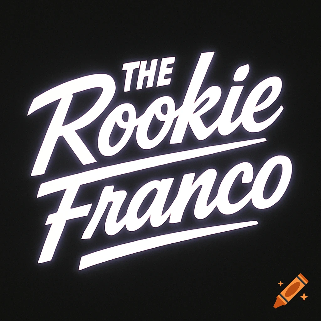 A white glowing logo on a black background that reads "THE Rookie Franco" in an 80s script font.