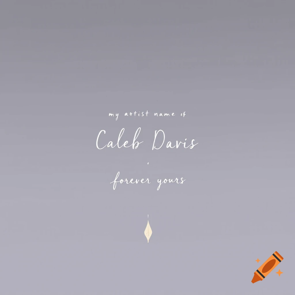 Minimalist cover art with white cursive text "my artist name is Caleb Davis forever yours" on a muted lavender background, with a small gold leaf shape below.