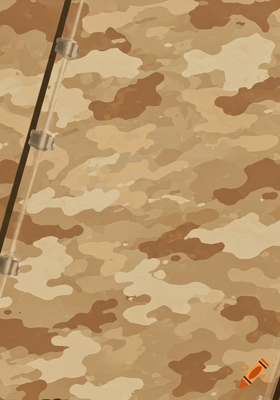 A close-up of a desert splitter camouflage pattern in shades of brown and tan, with part of a hinged panel visible.