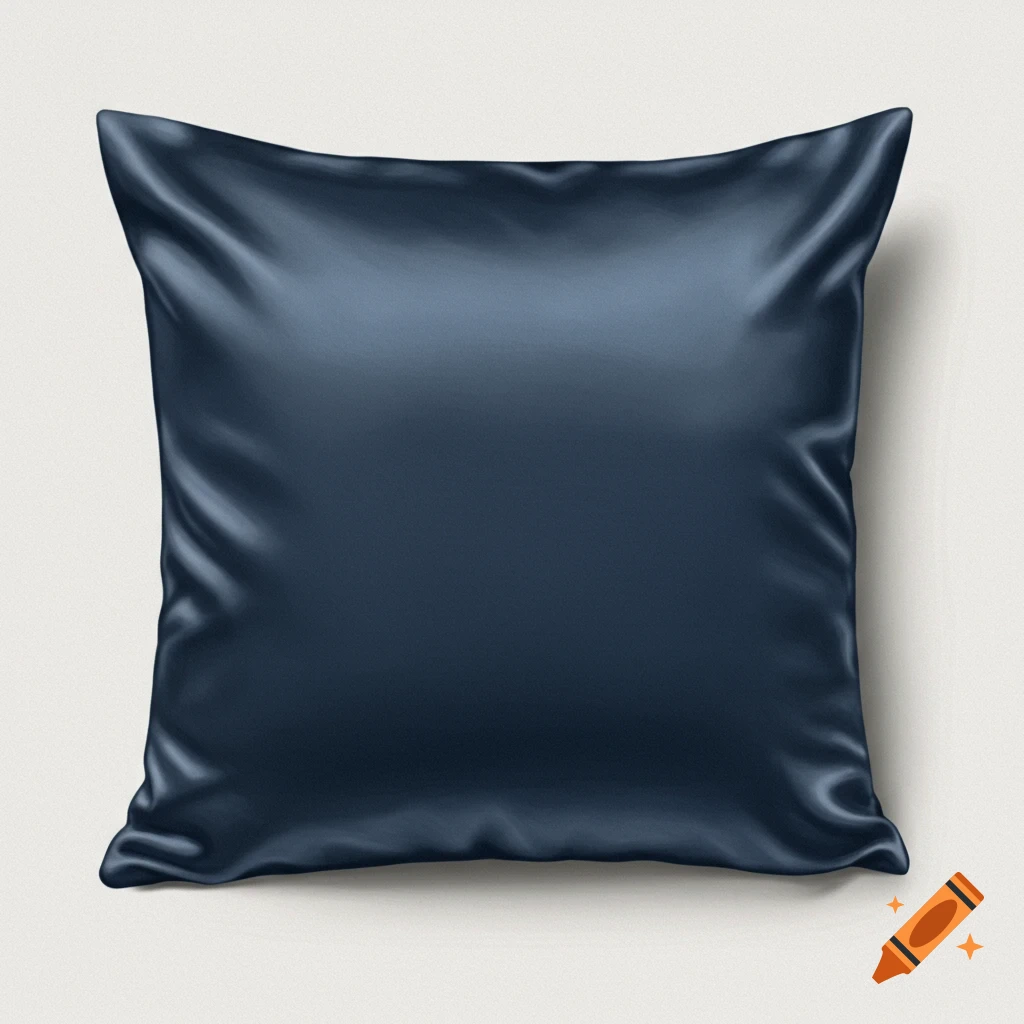 A dark blue silk pillowcase on a light background.
