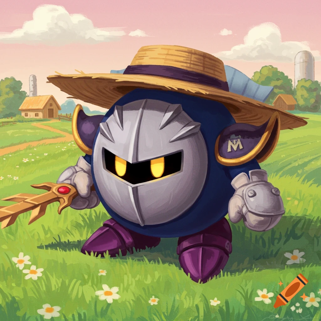 Meta Knight from Kirby, wearing a straw hat and holding a golden sword ...