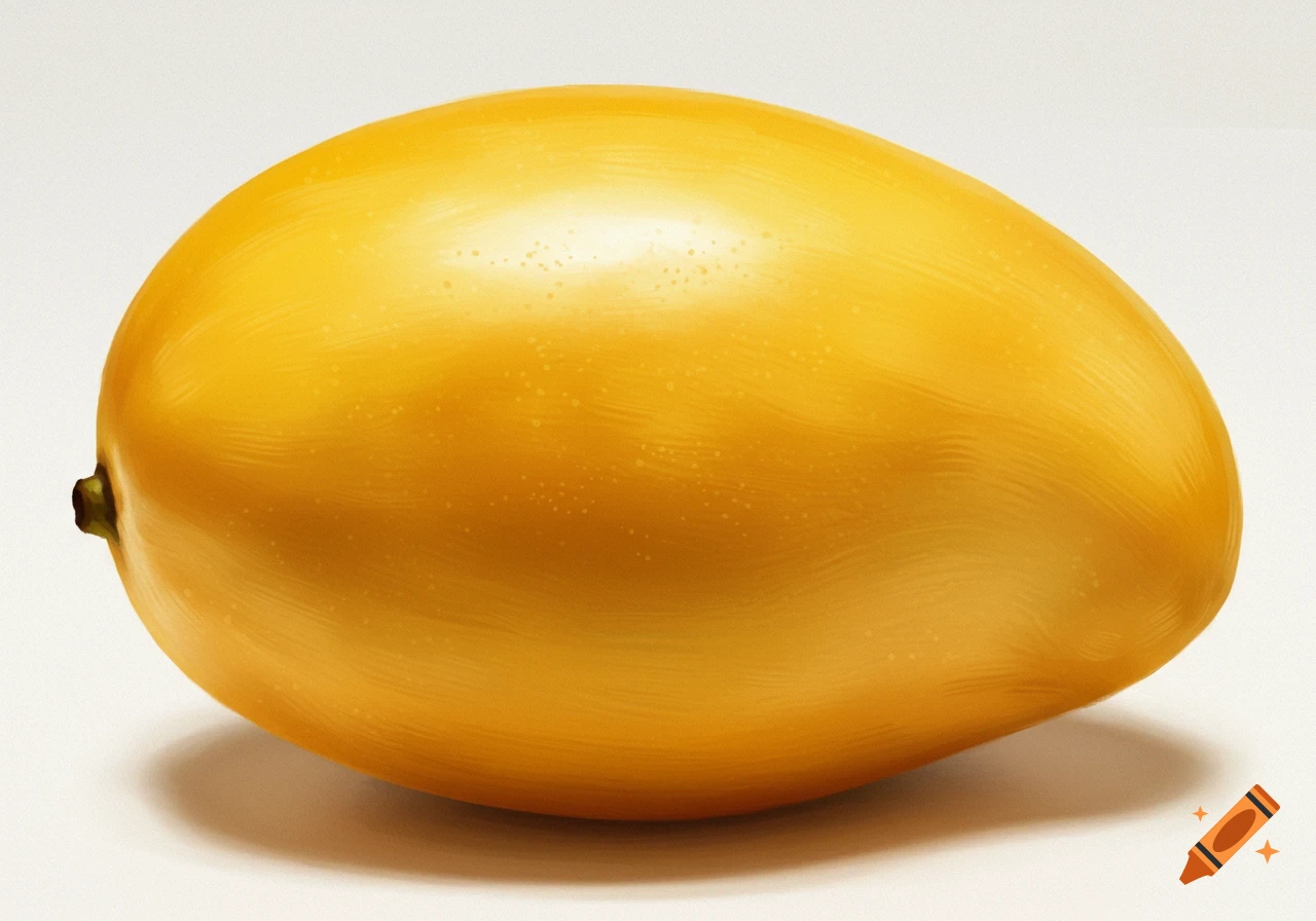 A single yellow mango rests on a light background.