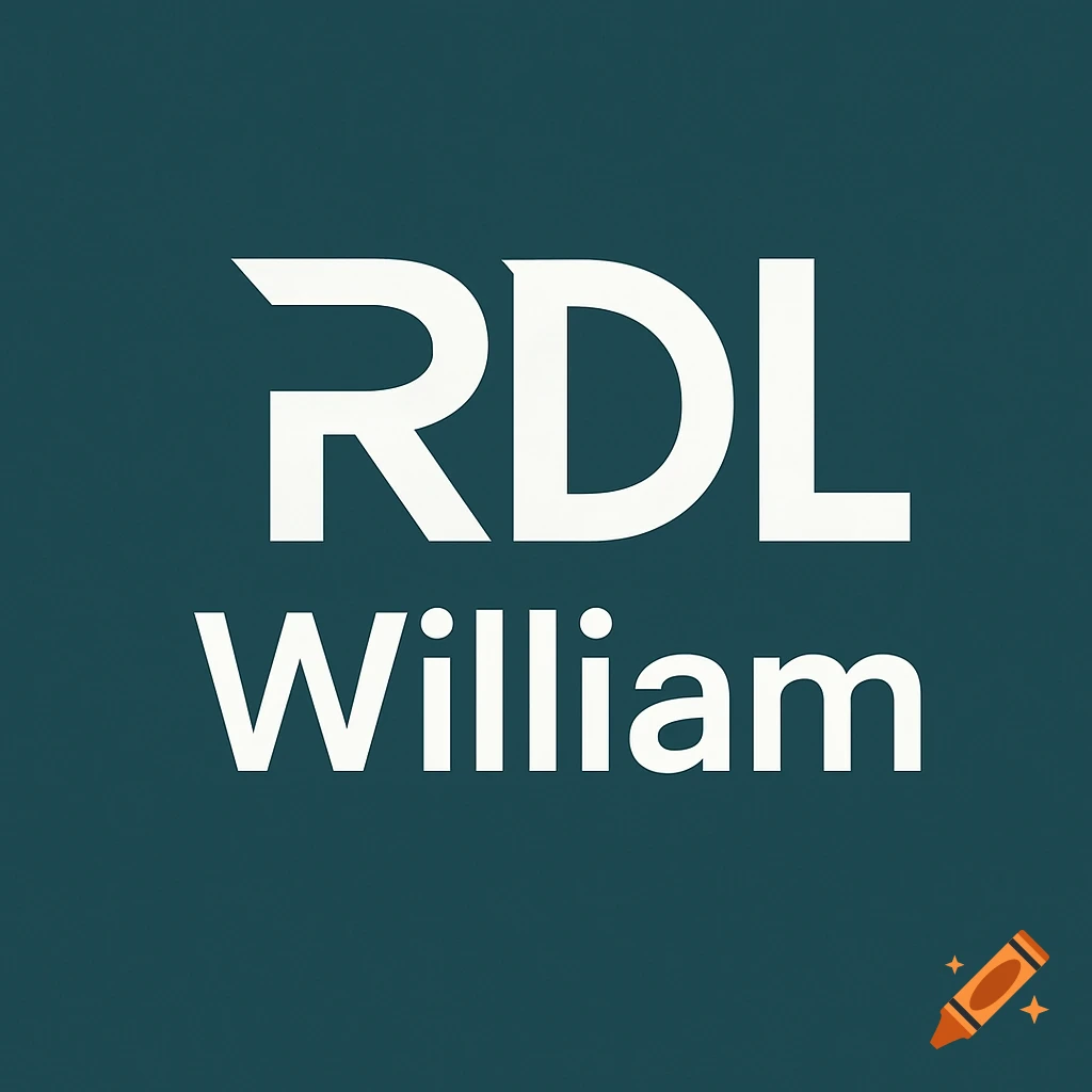 White text 'RDL William' on a dark teal background. The 'R' is stylized, and 'DL William' is in a clean sans-serif font.