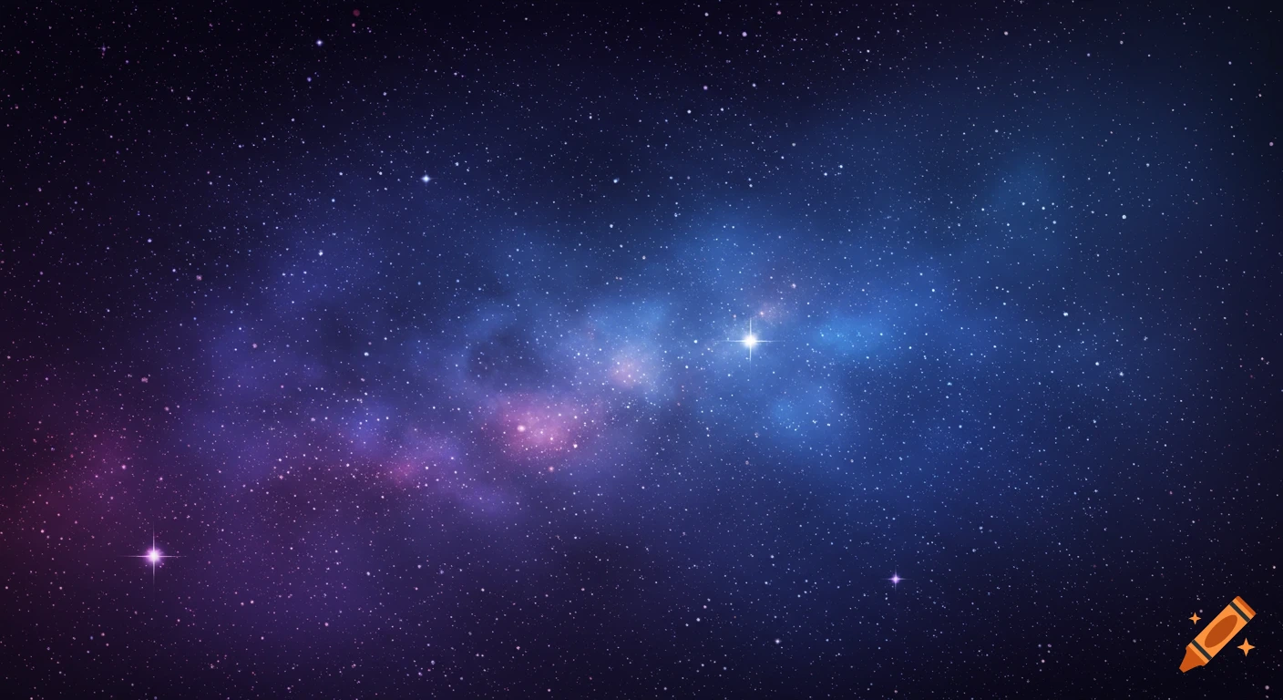 A vibrant galaxy background with numerous stars and colorful nebulous clouds in shades of blue and purple.