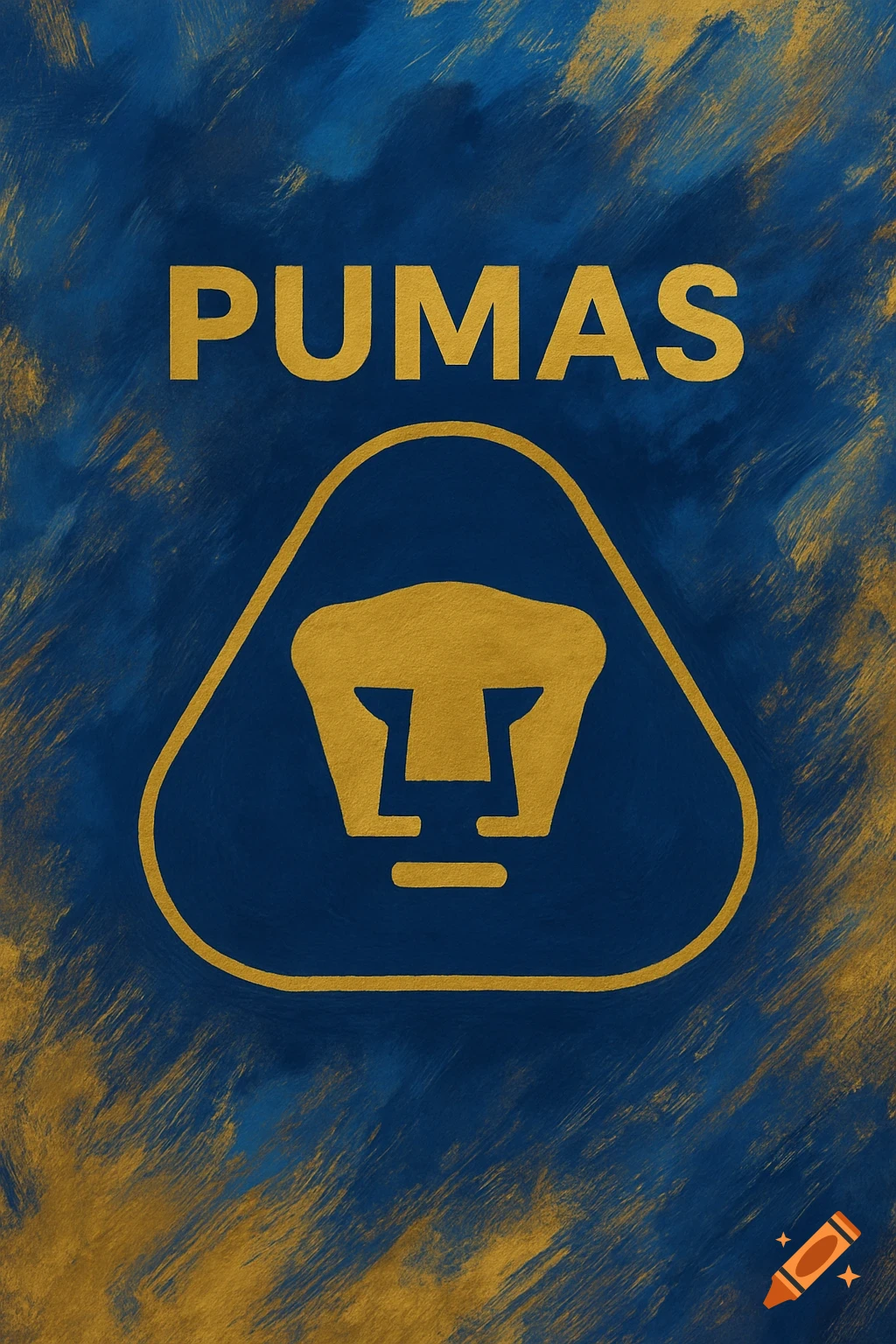 Gold 'PUMAS' text and stylized puma logo on a textured blue and gold background, suitable for an iPhone wallpaper.