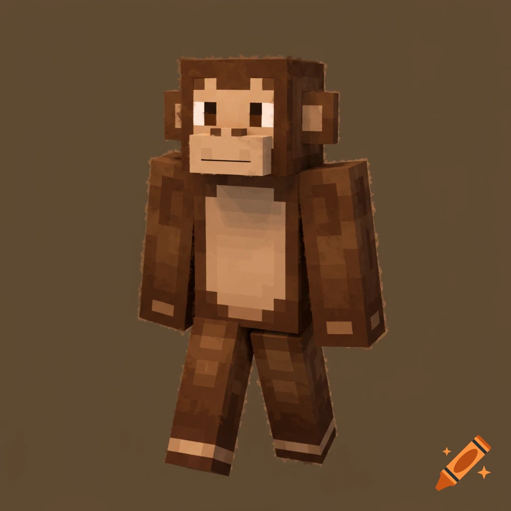 A pixelated brown monkey character in the style of a Minecraft skin standing on a plain brown background.