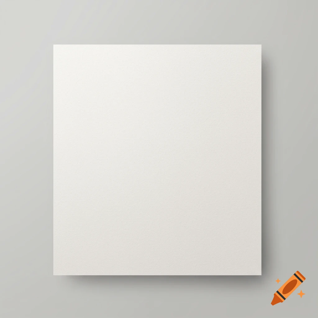 A white square of textured paper casts a shadow on a light grey background.