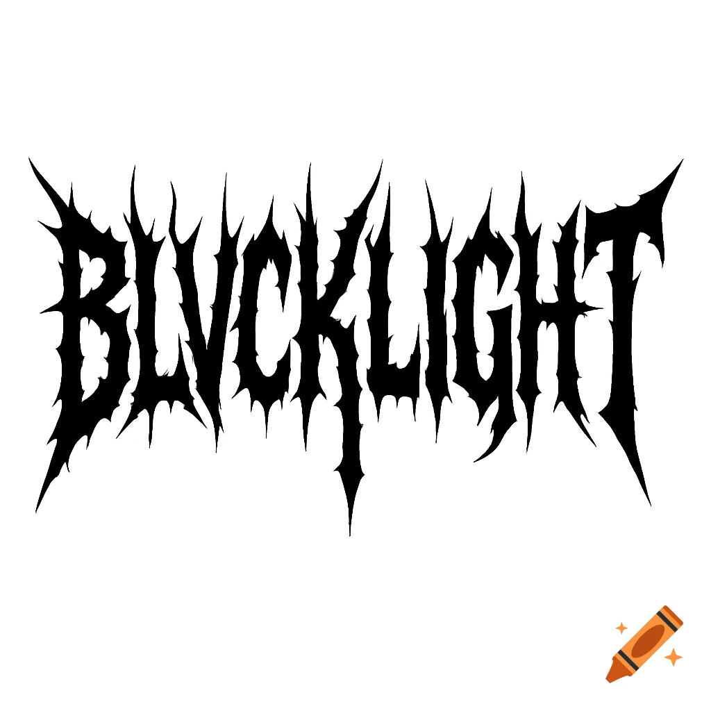 Black heavy metal style logo for 'BLVCKL!GHT' on a white background, with jagged, sharp letters, an exclamation mark for 'I', and an axe-blade 'T'.