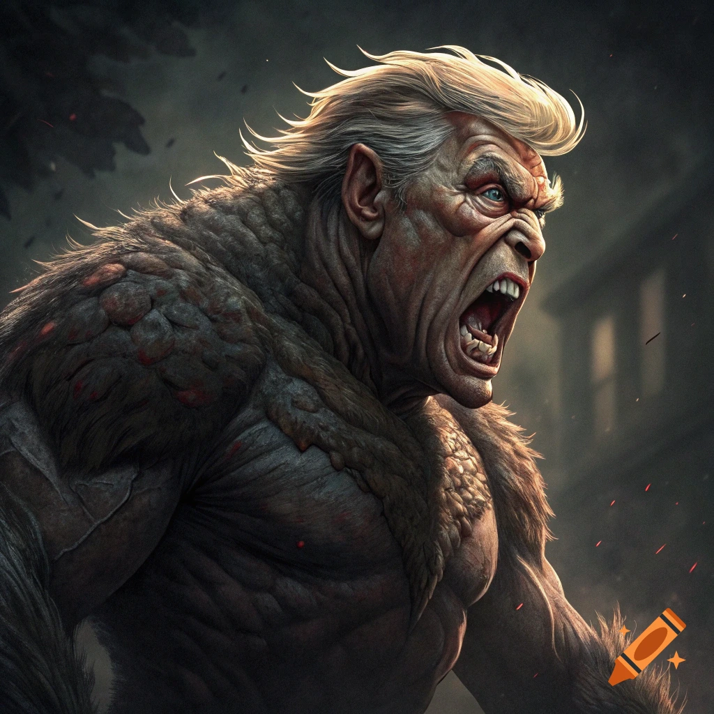 A monstrous, muscular creature with white-blond hair and an enraged expression, rendered in a detailed fantasy style.