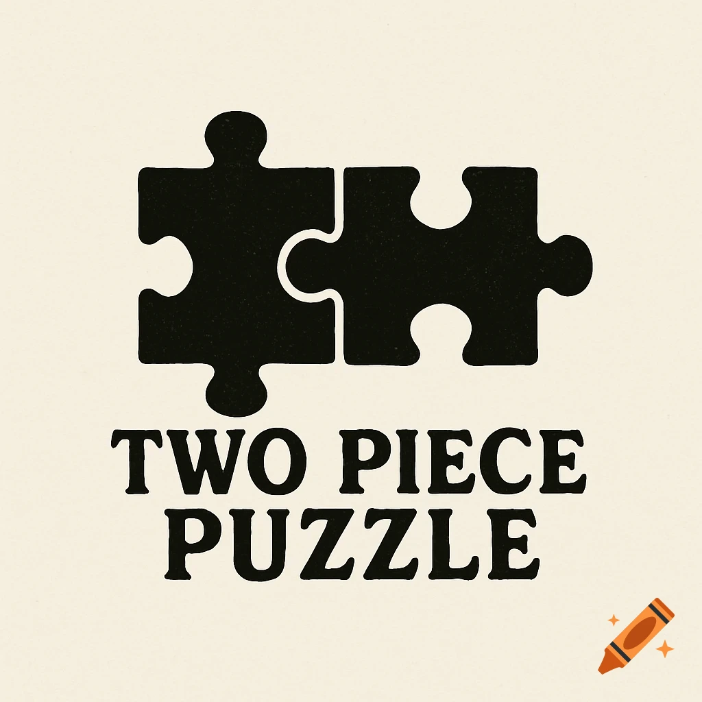 A minimalist logo with two interlocking black puzzle pieces above the words 'TWO PIECE PUZZLE' on a cream background.