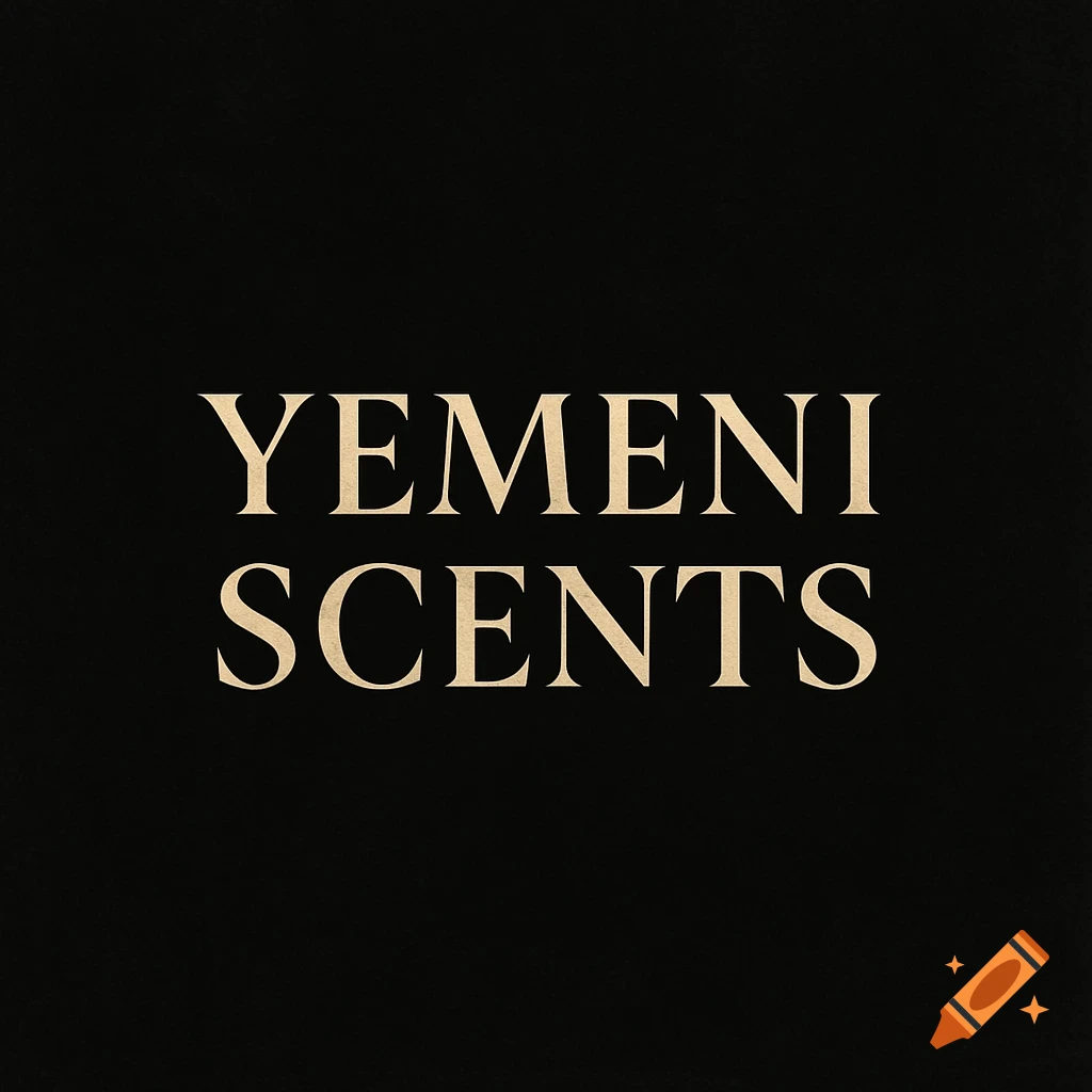 The words YEMENI SCENTS in an elegant, beige serif font on a black background.