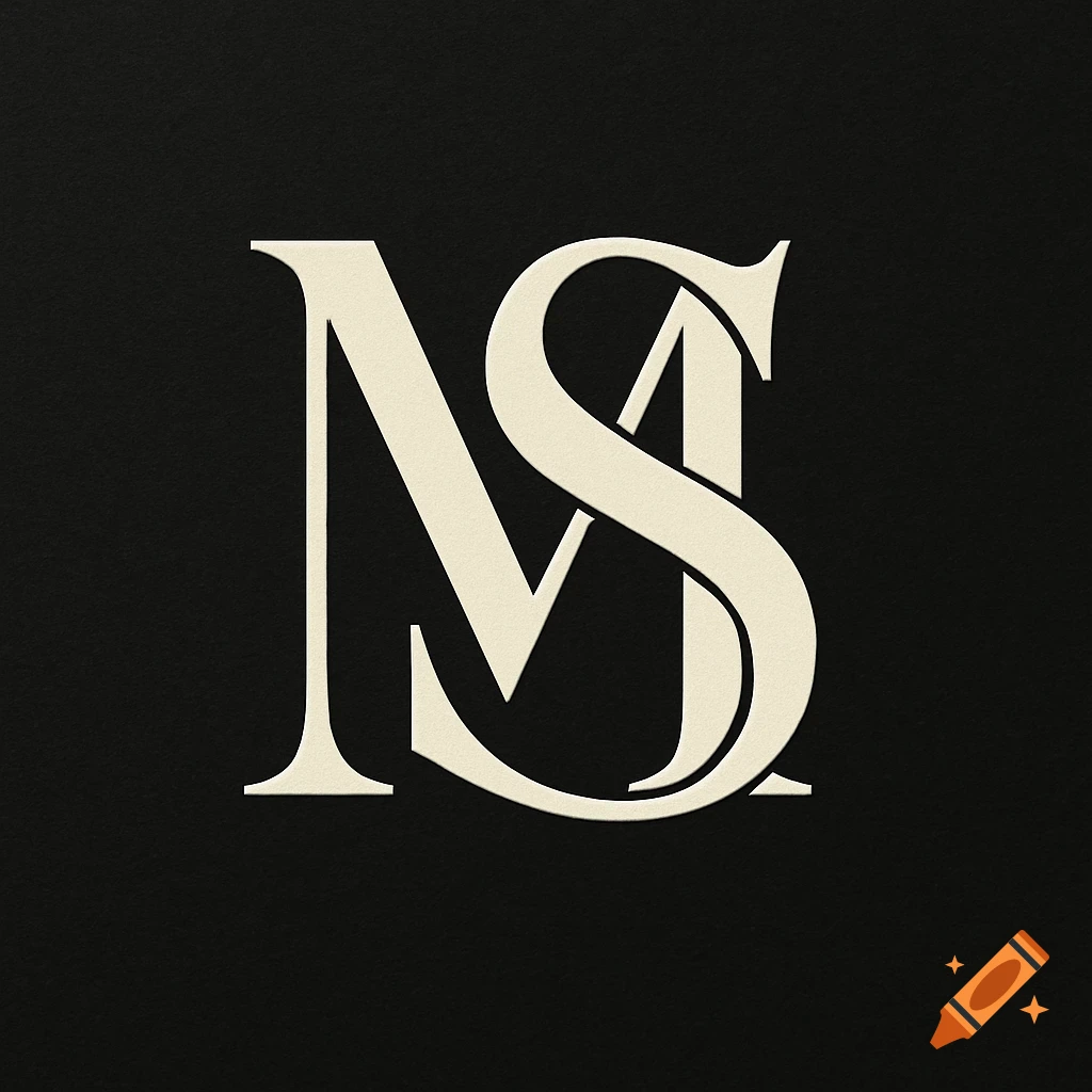Cream-colored interlocking M and S monogram on a black background, in a luxury style.