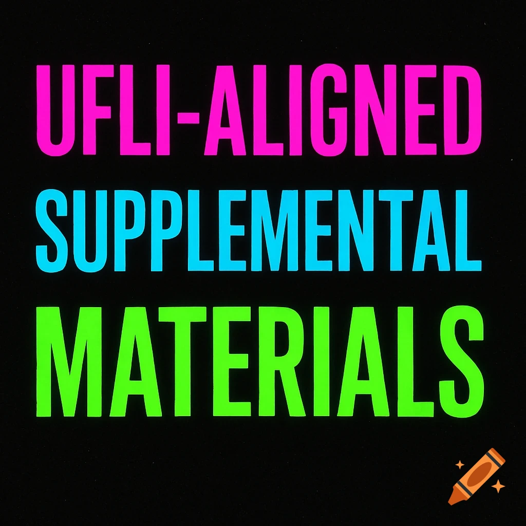Neon text "UFLI-ALIGNED SUPPLEMENTAL MATERIALS" in pink, blue, and green on a black background.