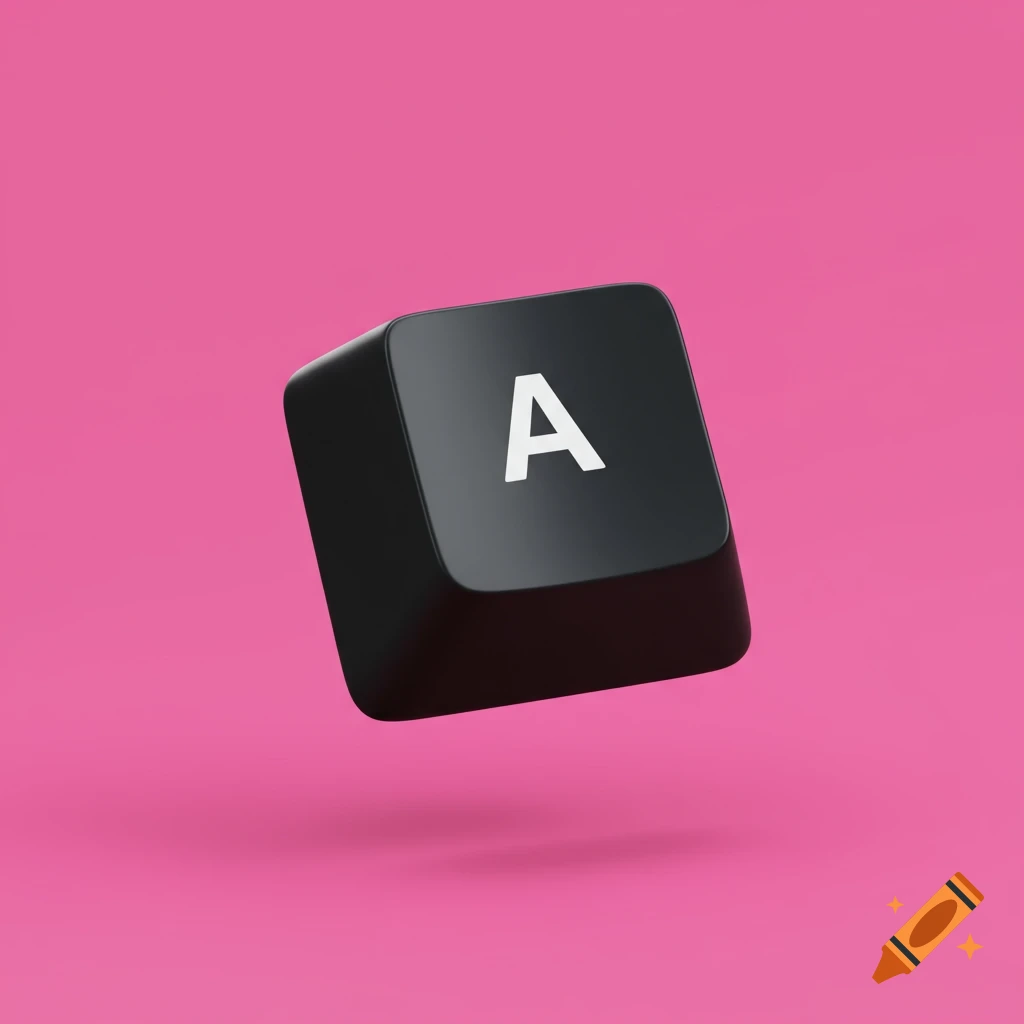 A black keyboard key with the letter 'A' floats against a vibrant pink background in a 3D rendered style.