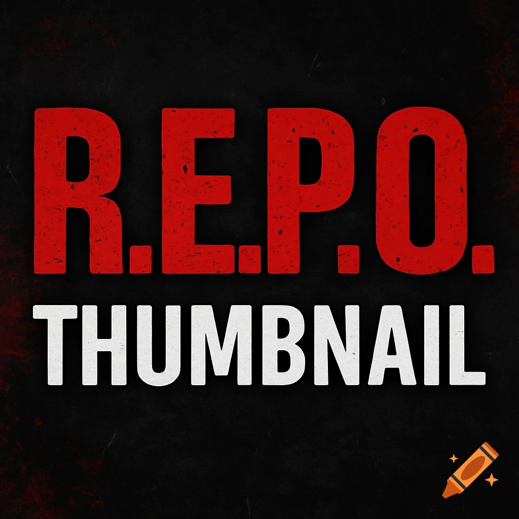 Red textured text "R.E.P.O." above white textured text "THUMBNAIL" on a dark, scratched background.