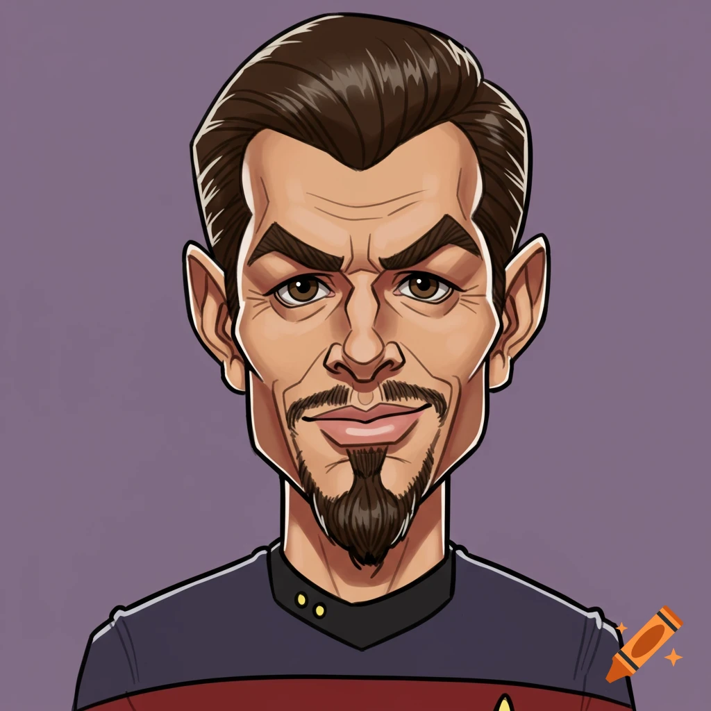 Caricature portrait of a man with a goatee in a Starfleet uniform against a plain background.
