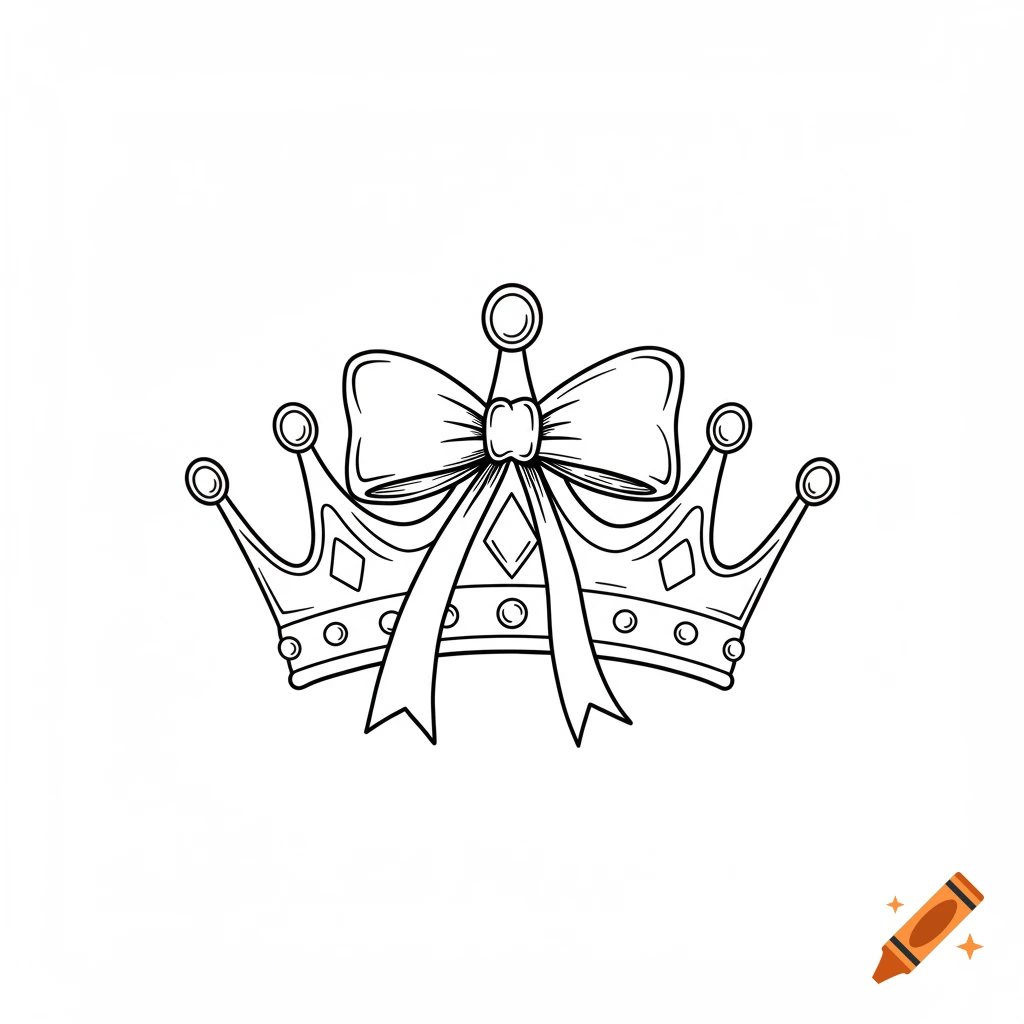 An outline drawing of a princess crown with a bow.