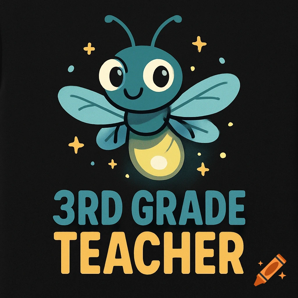 A cartoon firefly above the words "3RD GRADE TEACHER" on a black background.