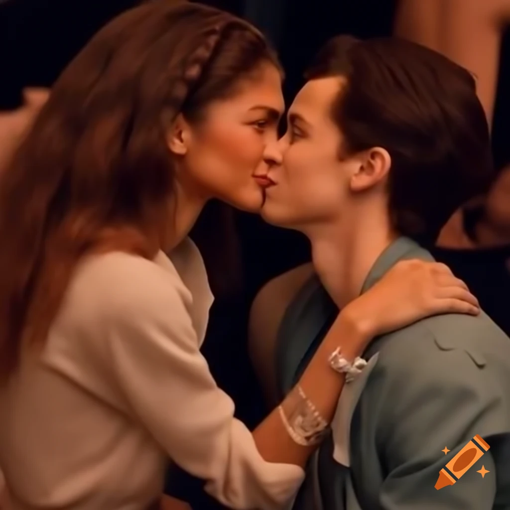 Zendaya and Tom Holland sharing a kiss