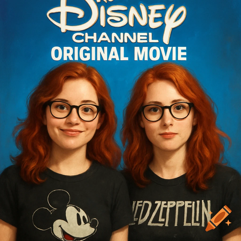 Two red-headed women with glasses, one in a Mickey Mouse shirt, the other in a Led Zeppelin shirt, under a 'Disney Channel Original Movie' logo on a blue background.