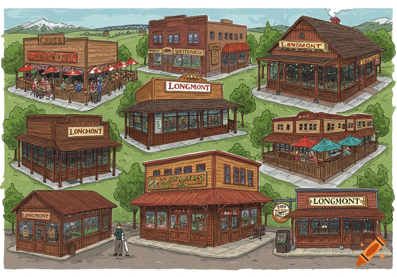 An Illustrated Bird s eye View Of Various Cartoon style Longmont an-illustrated-bird-s-eye-view-of-various-cartoon-style-longmont