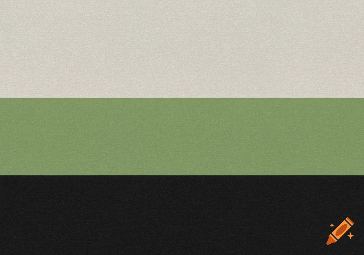 A flag with three horizontal stripes: white at the top, musk green in the middle, and black at the bottom, with a subtle paper texture.