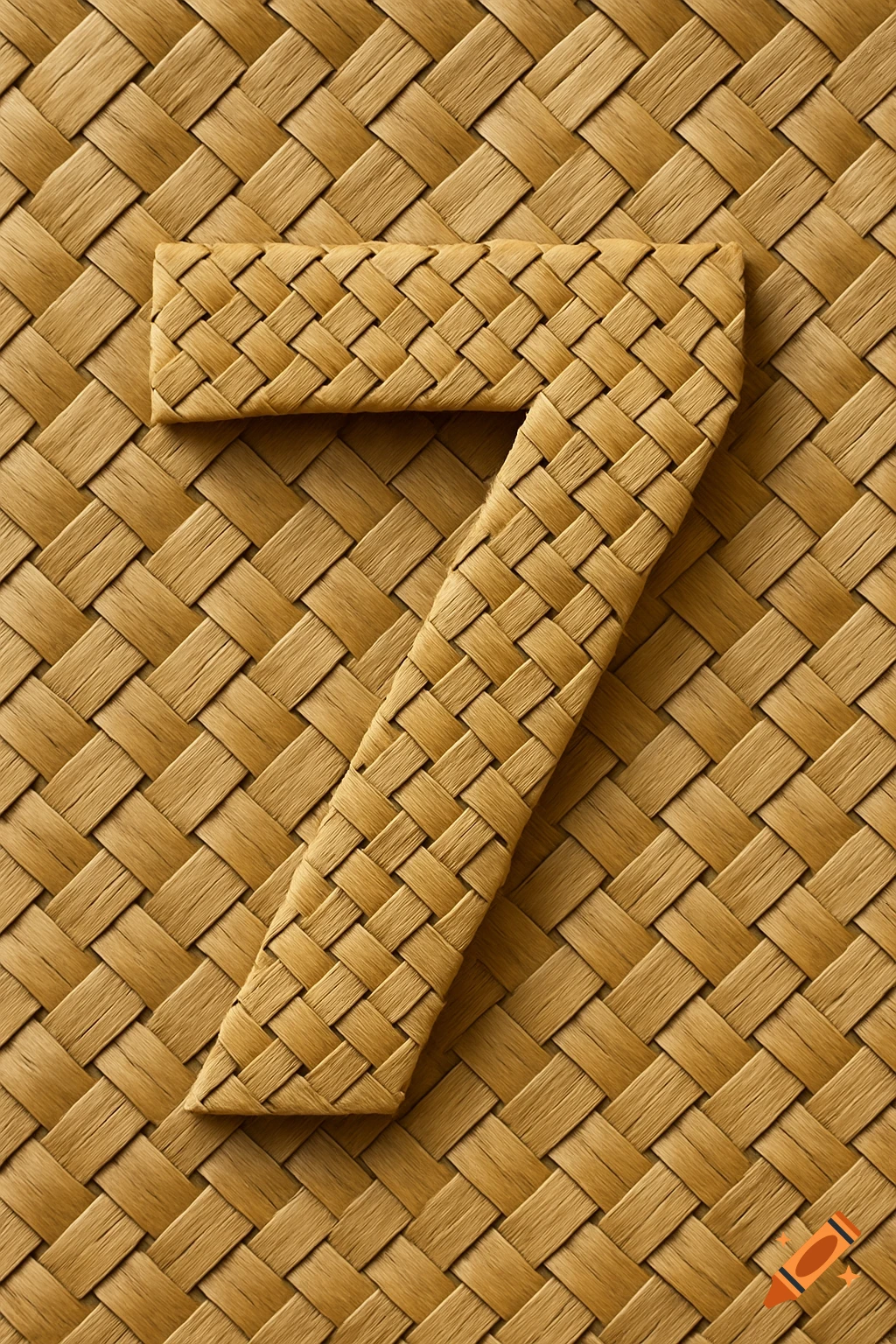 The number 7 crafted from golden-brown woven lauhala material on a matching textured background, top-down view.